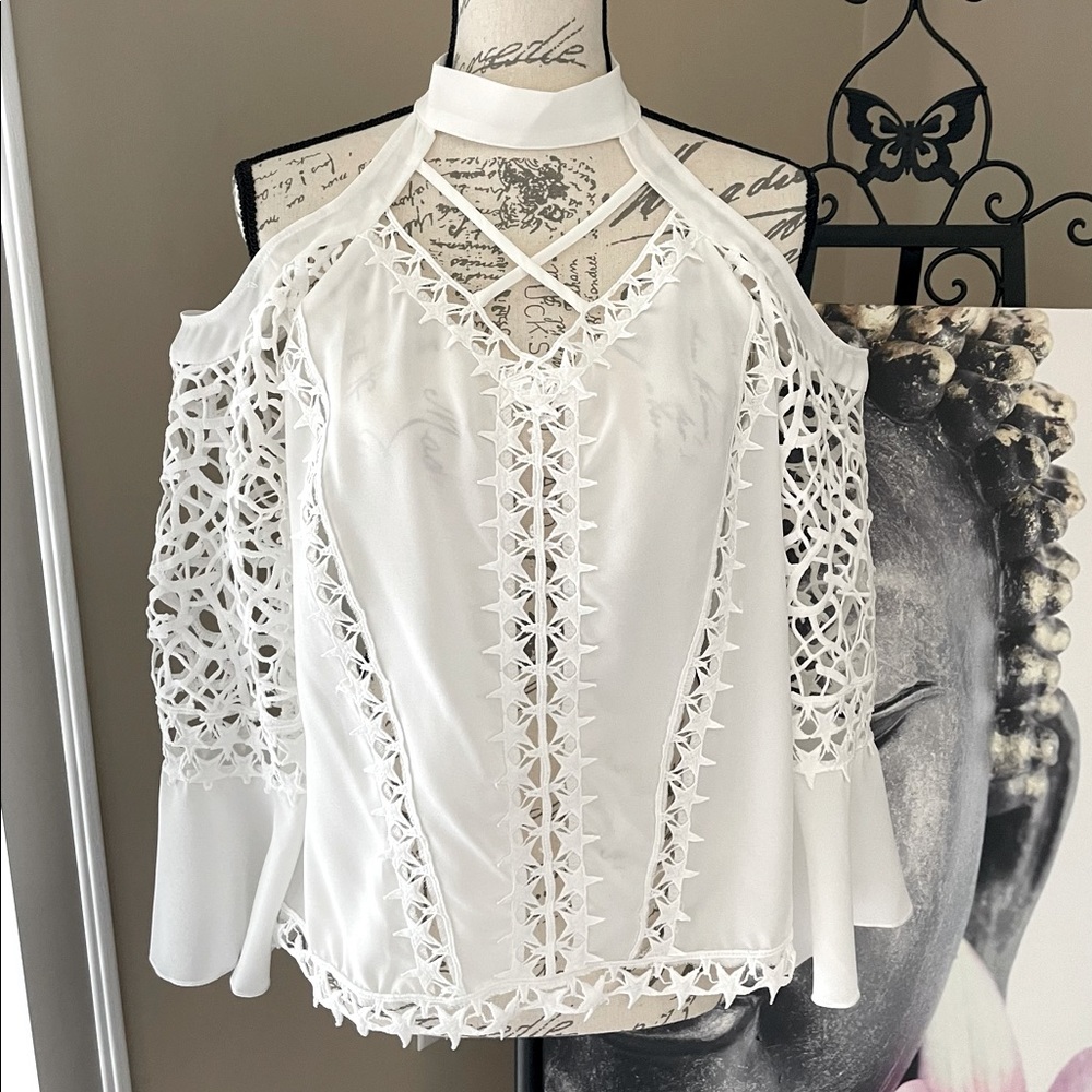 Size L, off white, brand new never worn, polyester Latin bell sleeve shirt